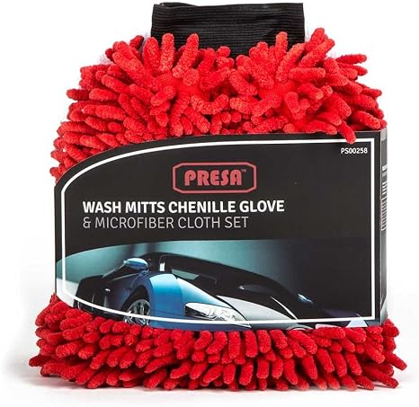 Presa Chenille Microfiber Premium Scratch-Free Wash Mitt and Microfiber Cloth, 3-Piece Set