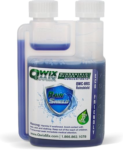 Qwix Mix Rain Shield Windshield Washer Fluid Concentrate, 1 Bottle makes 32 Gallons– Repels Rain