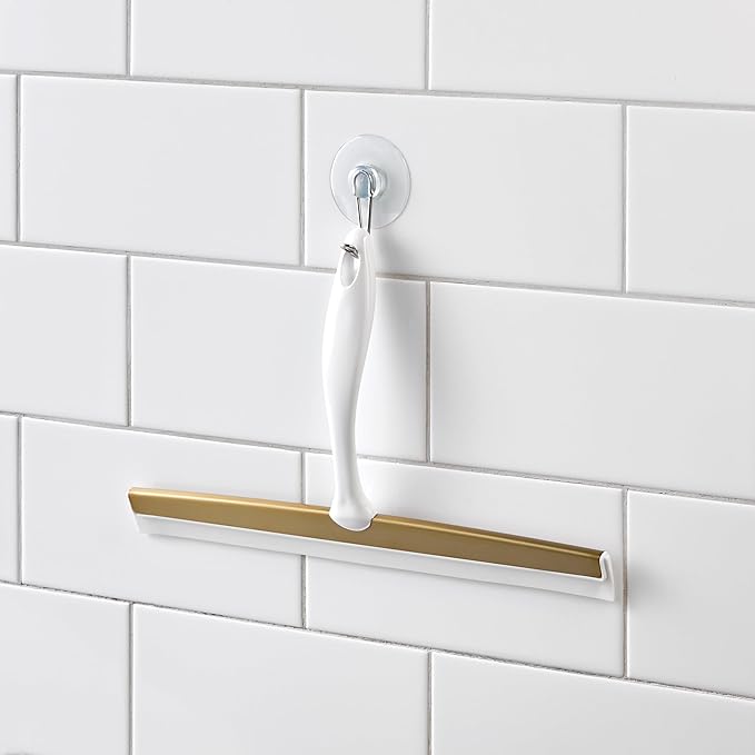 iDesign Bathroom Shower Squeegee with Wall Hook - White/Soft Brass