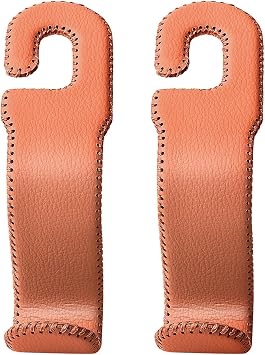 AMVOYOA Leather Hooks for Headrest - Fully Leather-Wrapped U-Shaped Purse Holder for Car, Flexible Seat Back Organizer &