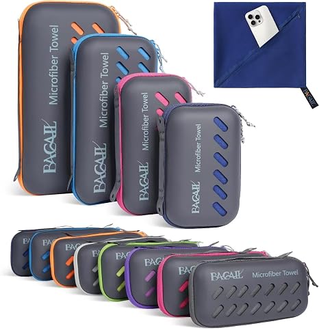 BAGAIL Camping Towel with EVA Case, Compact & Ultra Soft Microfiber Travel Towel - Super Absorbent & Lightweight Quick D