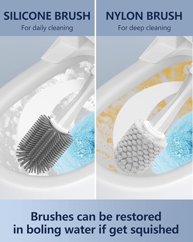 Electric Toilet Brush and Holder Set, Leebein 8 in 1 Electric Toilet Bowl Cleaning Kit with 8 Replaceable Brushes, Hard Nylon Brush and Soft Silicone Brush, 6 Refills Disposable Cleaner Brush