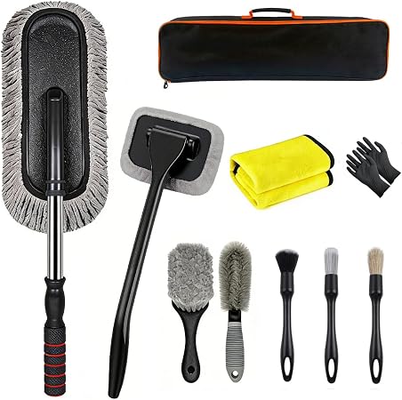 10PCS Car Cleaning Kit, Car Multipurpose Duster Kit, Car Detailing Brushes, Exterior Interior Washing Brush Set for Car,