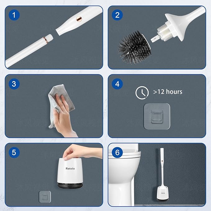 Electric Toilet Brush,Silicone Toilet Brush,Toilet Bowl Brush and Holder Set with Ventilated Holder,Toilet Brush, Floor Standing, Wall Mounted Without Drilling，Rechargeable