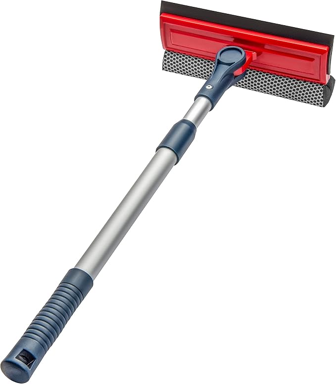 DSV Standard Professional Window Squeegee | 2-in-1 Window Cleaner Sponge and Soft Rubber Strip With Telescopic Extension