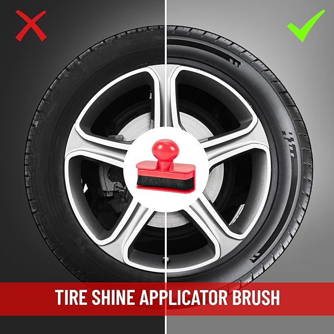 Car Tire Shine Applicator,Vegan Tire Shine Applicator with Curved Brush Head - Large Automotive Tire Dressing Applicator Brush with Storage Stand for Tire Detailing, 3.6 Inch -2pcs (Black&Red)