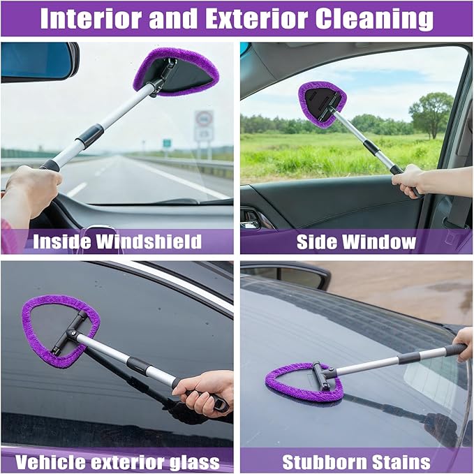 Windshield Cleaner Tool, 17Pcs Car Interior Detailing Kit, Detailing Brush, Towels, Duster, Car Cleaning Kit Interior for RVs, Truck, Trailer (Purple)