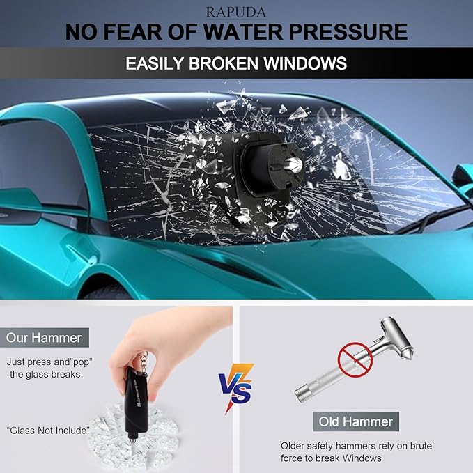 RAPUDA Window Breaker Seatbelt Cutter,3-in-1 Mini Glass Breaker, 3 Pack Car Escape Tool for Land and Underwater,Keychain Car Emergency Tool（Black/Green/Blue）