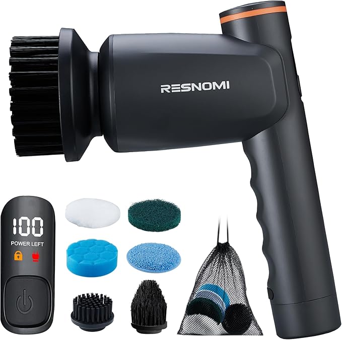 Electric Spin Scrubber,Cordless Shower Scrubber with LCD Display,Upgraded Motor 400/550RPM,2 Speeds Electric Scrubber with 6 Replaceable Heads,Handheld Cleaning Brush for Kitchen/Bathroom/Tile/Tub