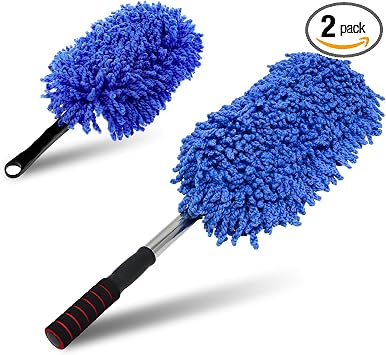 2PCS Microfiber Car Dusters, Scratch Free Auto Cleaning Brush with Extendable Handle Duster, Multipurpose Interior & Ext