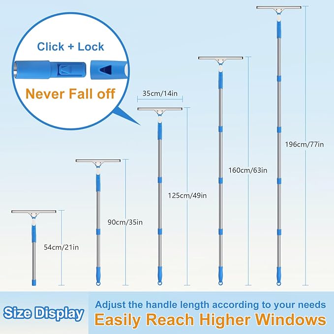 Mitclear 77'' Professional Squeegee Window Cleaner Tool with Extension Pole, Car Windshield Cleaning Kit with Long Handle, Window Washing Equipment for Indoor Outdoor Windows & Car Glass