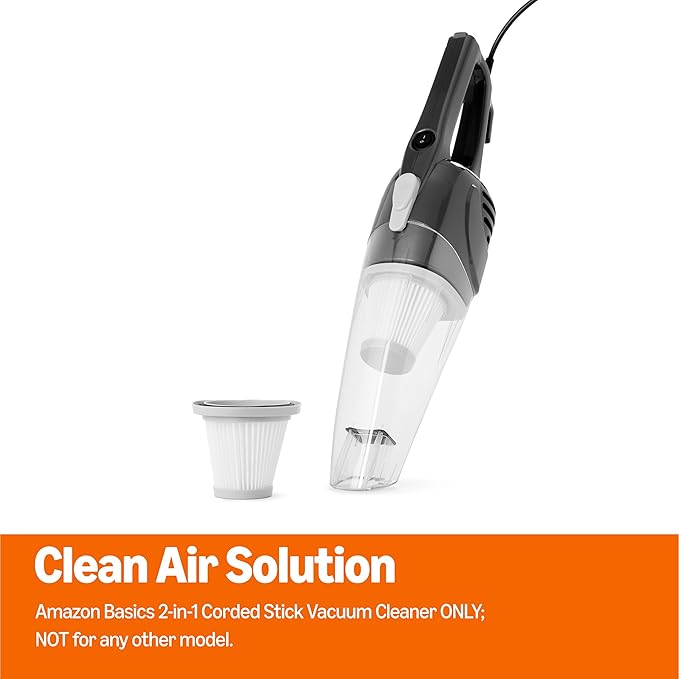 Amazon Basics Washable Replacement Filters for 2-in-1 Corded Stick Vacuum Cleaner ONLY (not for Other Models), 4-Pack, White