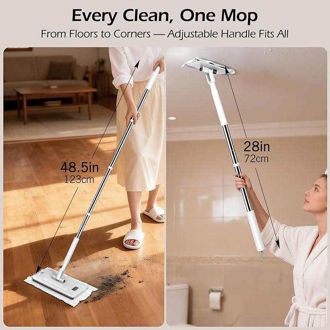 MASTERTOP Disposable Dust Mop with Mini Sweeper Mop,2-in-1 Disposable Mop with 47" Long Handle,Microfiber Mops for Floor Cleaning,No-Touch, Multi Surface Floor Cleaning