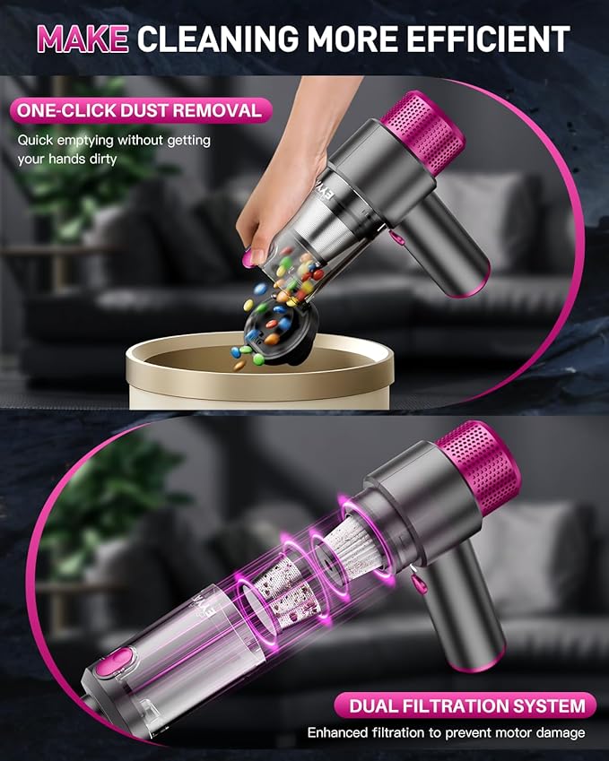 EYYA Handheld Cordless Car Vacuum Cleaner, 4-in-1 Portable Mini Car Vacuum Cleaner, 15000PA High Power & Air Duster with LED Light for Home Office