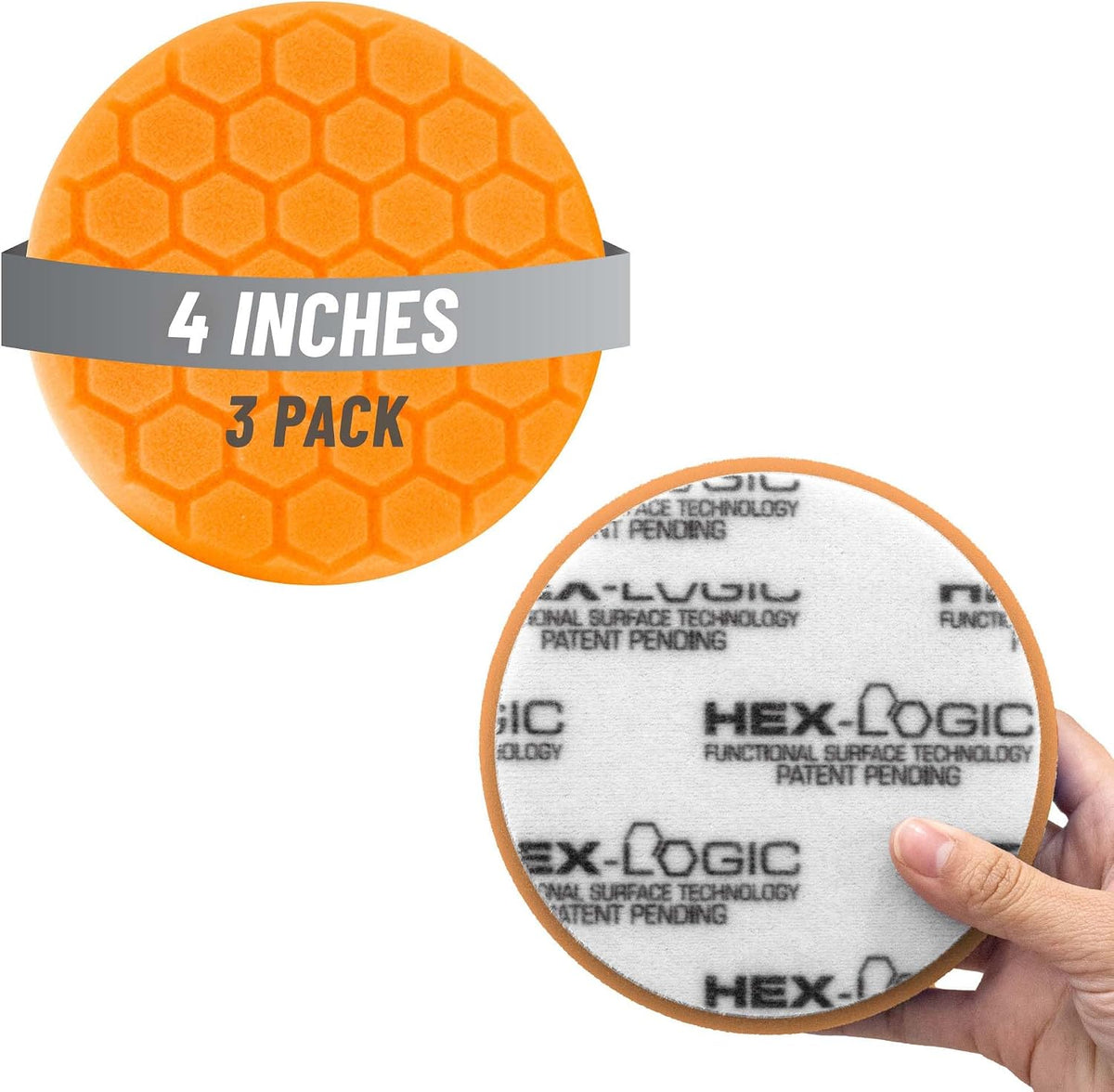 Hex-Logic Medium Cut Polishing Pad, Orange, 4 in, 3 Pack