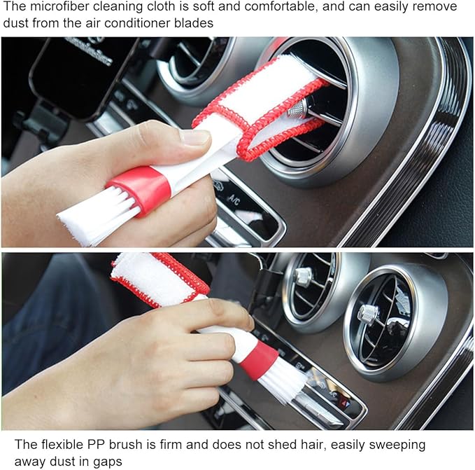 KVAEY 2 PCS Mini Duster for Car Air Vent, Double Ended Automotive Air Vent Microfiber Duster & Brush, Dust Collector Cleaner for Keyboard Window Leaves Shutter, Car Accessories (Red & White)