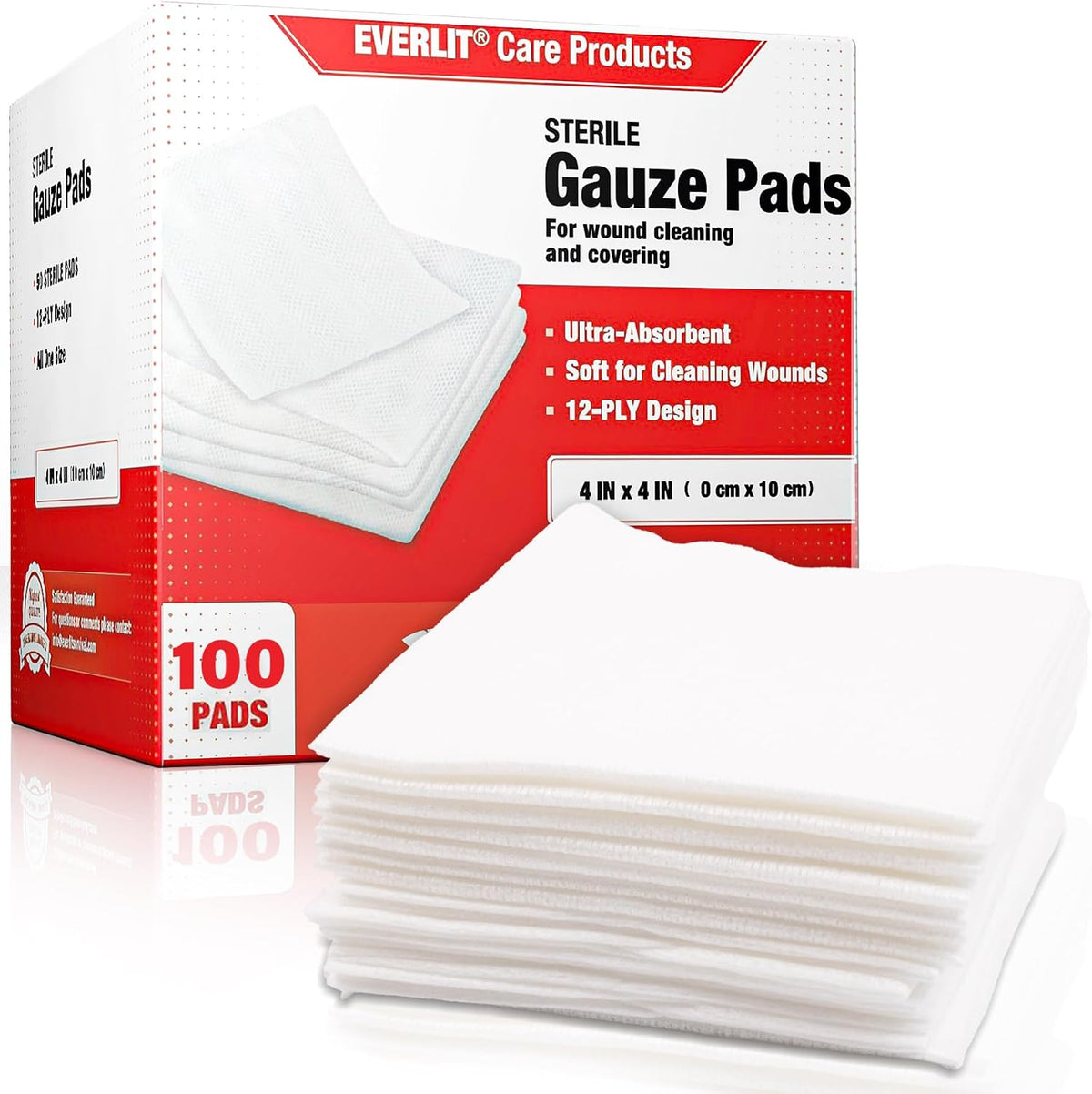 [Extra-Thick] 4''x4'' Sterile Gauze Pad 12-Ply, 100 Pack, Individual Wrapped, Ultra Absorbent Large Non-Woven Medical Gauze Sponges for Wound Care Home First Aid Kit