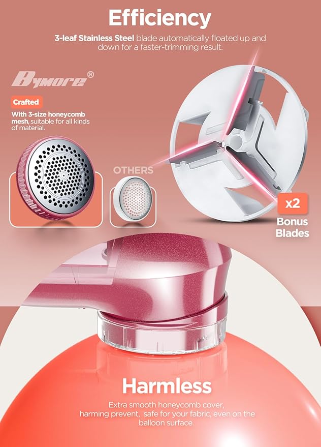 Fabric Shaver, Lint Remover, Bymore Lint Shaver Defuzzer Sweater Shaver for Clothes and Furniture AC Adapter or Battery Operated Pill Fuzz Remover (Bright Red)