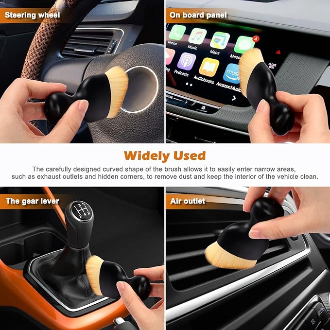 Auto Car Detailing Brush Set Car Interior Cleaning Kit Includes 3 Boar Hair Detail Brush,3 Wire Brush, 3 Air Vent Brush for Cleaning Car Interior Exterior, Dashboard Engines Leather Wheel