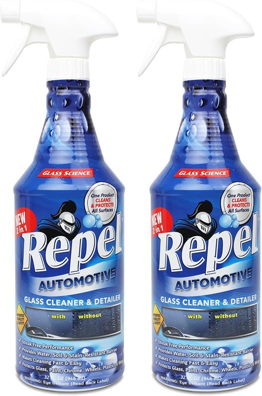 Repel Auto Glass Cleaner, Streak-Free with Protective Nano Barrier. Minerals, & Grime. Makes Glass Self-Cleaning. Safe &