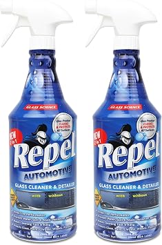 Repel Auto Glass Cleaner, Streak-Free with Protective Nano Barrier. Minerals, & Grime. Makes Glass Self-Cleaning. Safe &