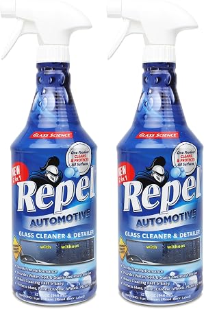 Repel Auto Glass Cleaner, Streak-Free with Protective Nano Barrier. Minerals, & Grime. Makes Glass Self-Cleaning. Safe &