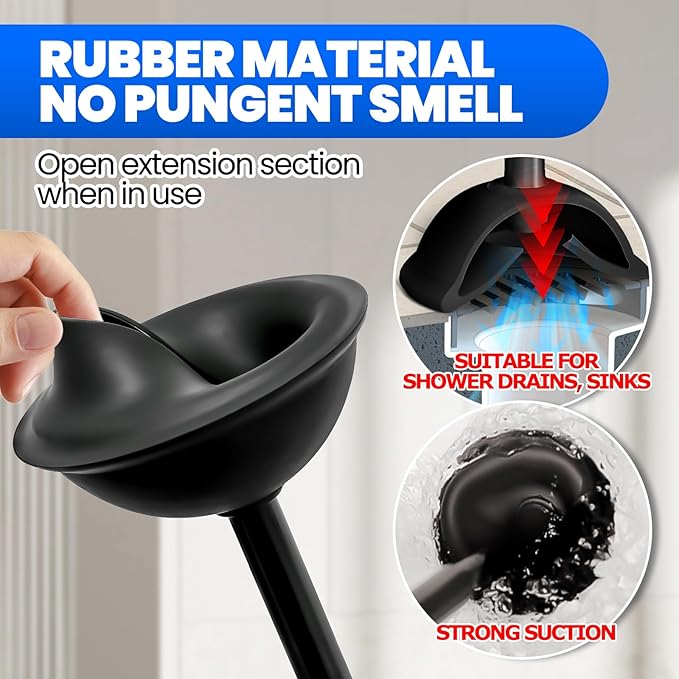 2Pack 2 in 1 Toilet Brush and Plunger Set, Extended Handle Plunger,Toilet Bowl Brush Plunger Set,Bathroom Cleaning Tools,Cleaning Brush,Toilet Brush Plunger Combo(Bright Black)