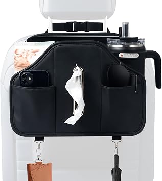 Upgraded Car Tissue Holder,Car Seat Back Organizer With Cup Holder,Premium PU Leather Headrest Seat Back Storage Fits Fo