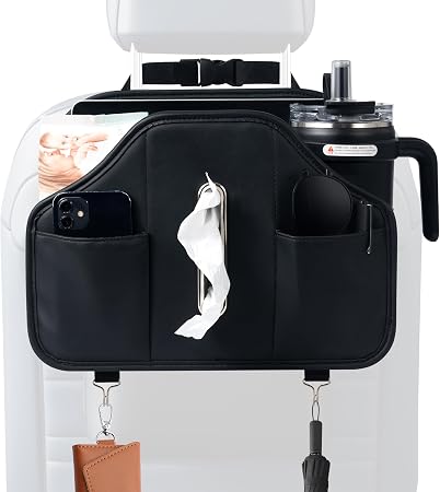 Upgraded Car Tissue Holder,Car Seat Back Organizer With Cup Holder,Premium PU Leather Headrest Seat Back Storage Fits Fo