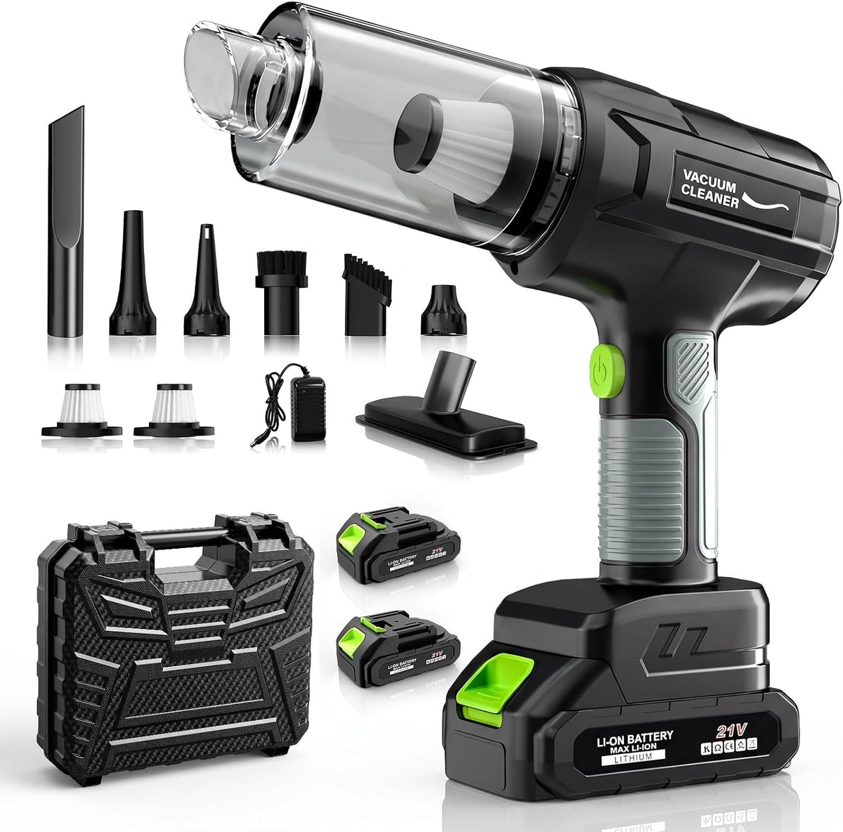 Car Vacuum Portable Cordless,35000Pa High Power Strong Suction,6-in-1 Rechargeable Handheld Vacuum with 2 Batteries & Charger for Car Interior,Home,Pet Hair & Keyboard