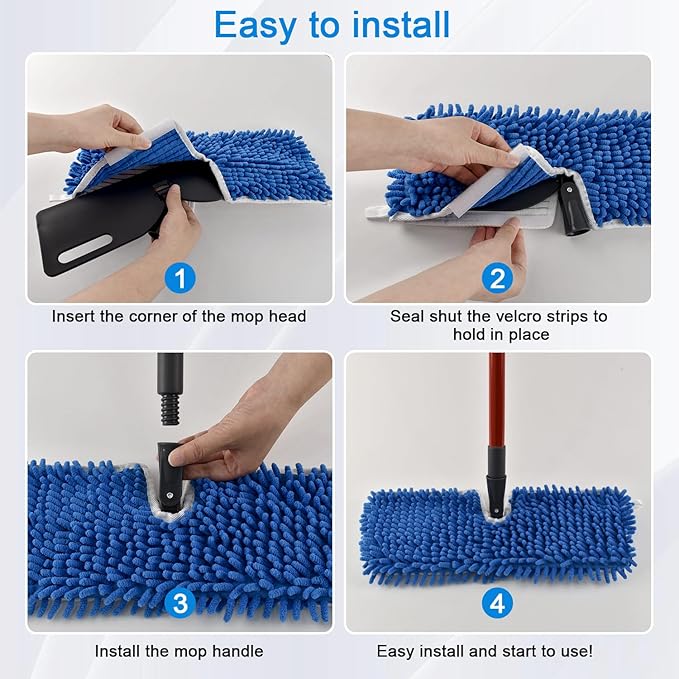 Microfiber Dust Mop Set for Floor Cleaning, Flat Mop for Wet & Dry to Clean Washable Flip Mops Pad for Ocedar Hardwood Floor 'N More 3-Action Mop, Adjustable 58" Mops Handle & 2 Reusable Refill & Base