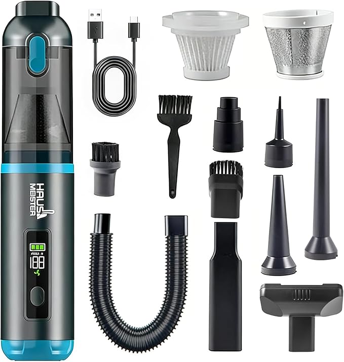 HAUSMEISTER Airflex One Cordless Car Vacuum 16000Pa, 4-in-1 Handheld Vacuum with Air Duster & Inflator, Portable Mini Vac for Car Detailing, Pet Hair, Keyboard Cleaning (Gray)