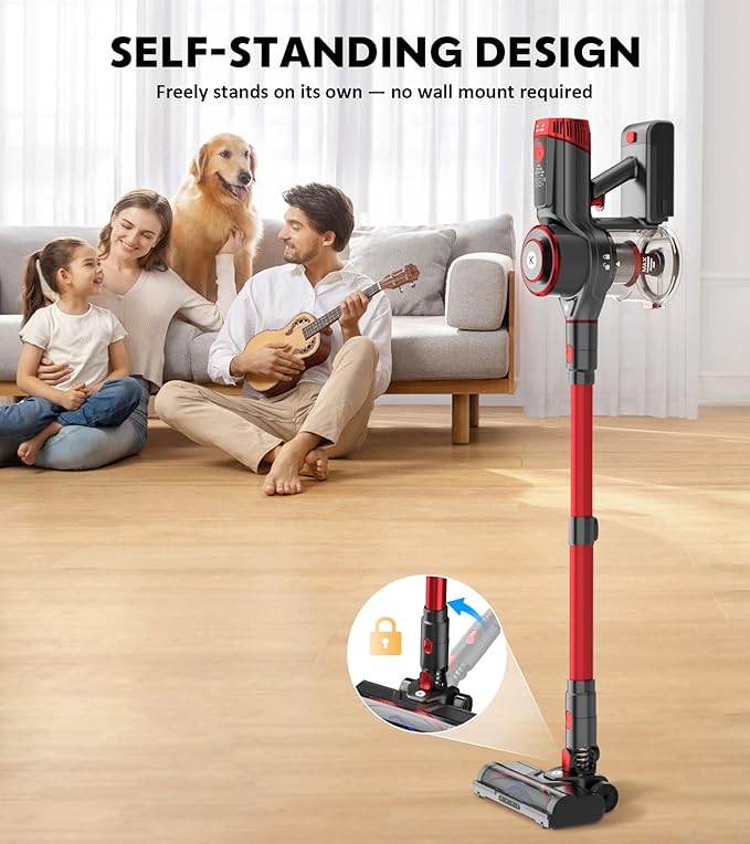 Cordless Vacuum Cleaner, 650W 55KPa Powerful Stick Vacuum, 70-Min Runtime, Self-Standing, Anti-Tangle Brush, OLED Display, Vacuum for Carpet, Hardwood Floors & Pet Hair