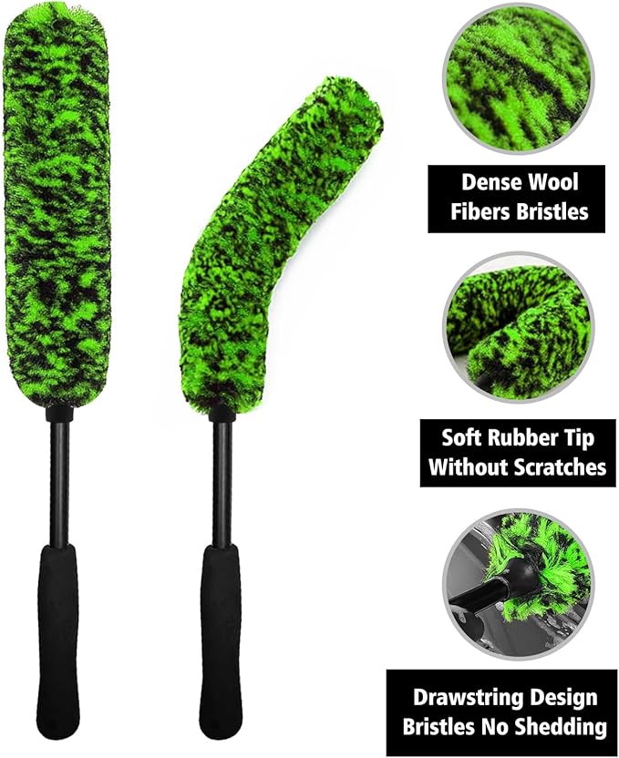 YeewayVeh 4PCS Car Wheel Cleaning Kit, 360° Bendable Wheel Brush with Premium Boar Hair Detailing Brush | Microfiber Scratch-Free Wheel and Tire Brush Kit for Cleaning Wheels,Tires