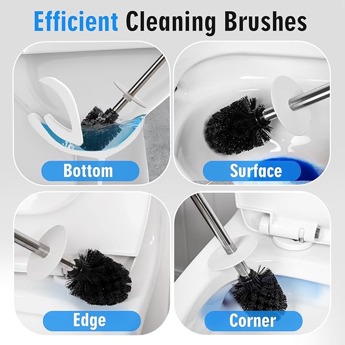 Matt White Ceramic Toilet Brush and Holder Set, Durable Bristles Non Scratch Toilet, Long Stainless Steel Handle, Freestanding Toilet Bowl Cleaners Brush, Scrubber Brush for Toilet