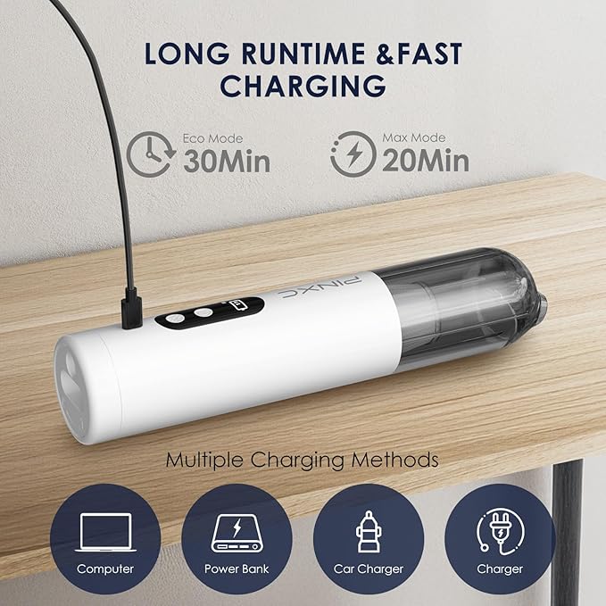 Mini Vacuum Cleaner Cordless 15000PA High Power,Handheld Car Vacuum, 5 in 1 Portable Vacuum for Car, Home & Pet Hair, Type-C Rechargeable, LED Display,Up to 30 Mins Runtime, Multi-Nozzles