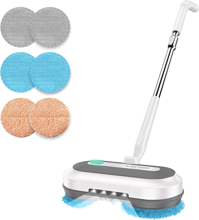 Cordless Electric Spin Mop, Electric Floor Cleaner with Water Sprayer & LED Headlight, 50mins Working Time, 290ml Water Tank, Adjustable Tube, Self-Propelled Multi-Surfaces Floor Mop for Home Cleaning
