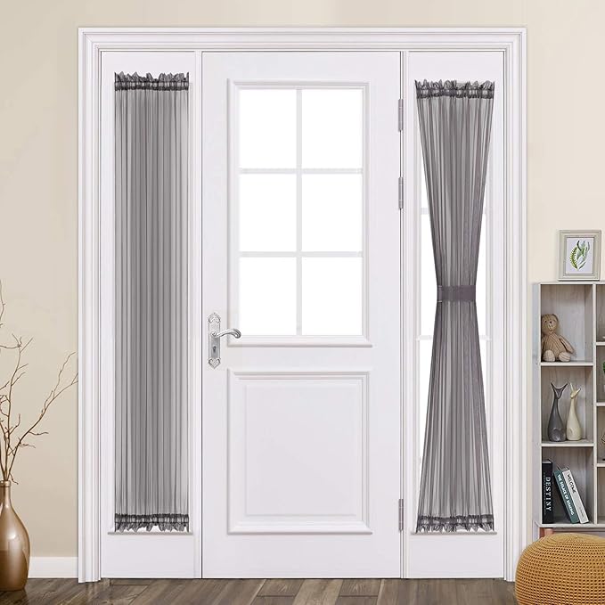 MIULEE 2 Panels Sidelight French Door Curtains Sheer Light Filtering Window Treatment 25 x 72 Inches with Tieback - 2 Panels, Dark Grey