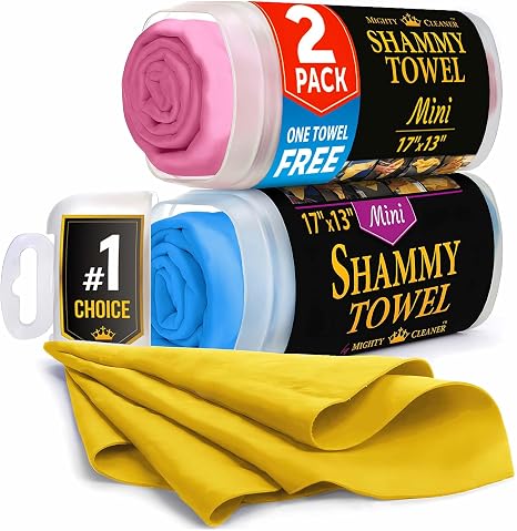 Shammy Cloth for Car Drying – 2pk Mini +1 Free – 17"x13" – Super Absorbent