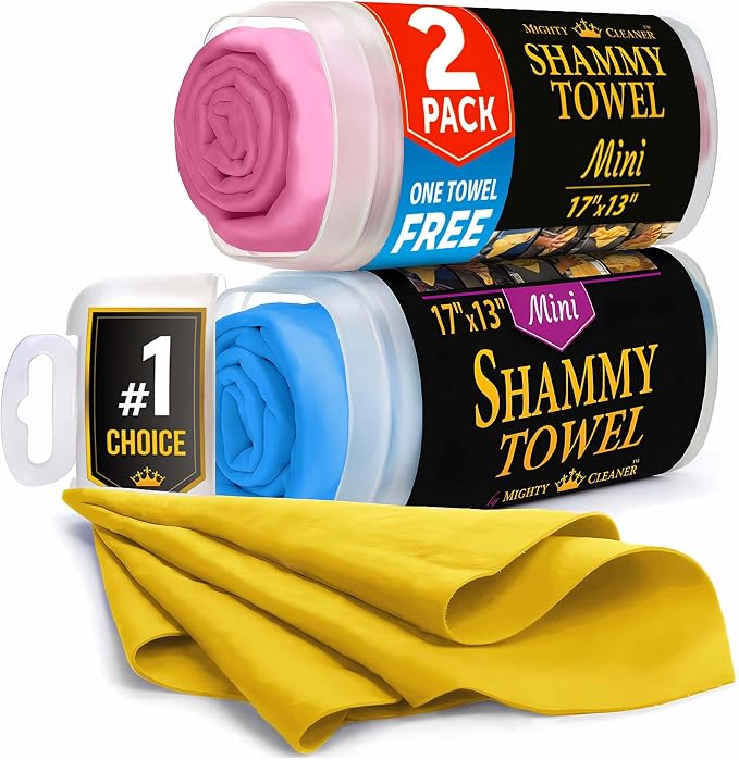 Shammy Cloth for Car Drying – 2pk Mini +1 Free – 17"x13" – Super Absorbent