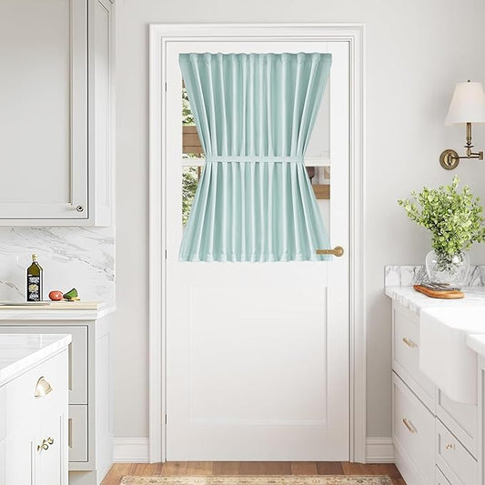 Vatge Magic Tape Blackout Window Cover Aqua French Door Curtains for Glass Window, 1 Panel, W54 x L40, Aqua