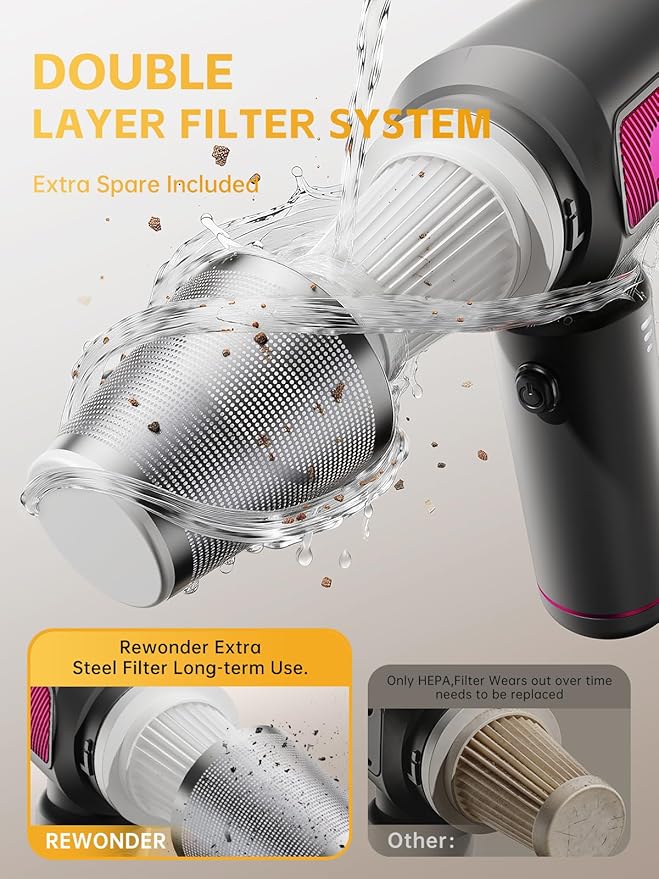 REWONDER Car Vacuum Cleaner High Power, 22000Pa Vacuum Cleaner & 110000RPM Air Duster, Handheld Vacuum with 7800mAh Battery, Storage Bag & Multi-Nozzles for Car, Home, Office