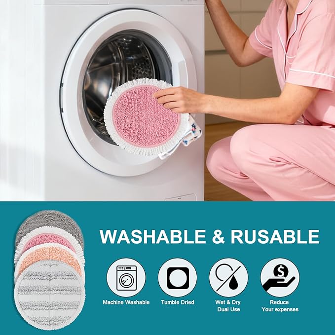 Spin Cordless Electric Mop Pads: 6.5/6.3/6 inch steam/electric mop Pads Replacement for alfabot/vmai/teko/eous/vm6/devoac/kactor/redkey/gobot mop - Round Velcro Scrubber Pads for floor cleaning 8 Pack