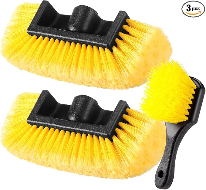Vesici 2 Pcs 10 Inch Car Wash Brush Head with Soft Detailing Bristle Flow Through Car Cleaning Brush with 1 Pcs Stiff Br