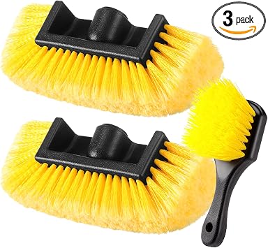 Vesici 2 Pcs 10 Inch Car Wash Brush Head with Soft Detailing Bristle Flow Through Car Cleaning Brush with 1 Pcs Stiff Br