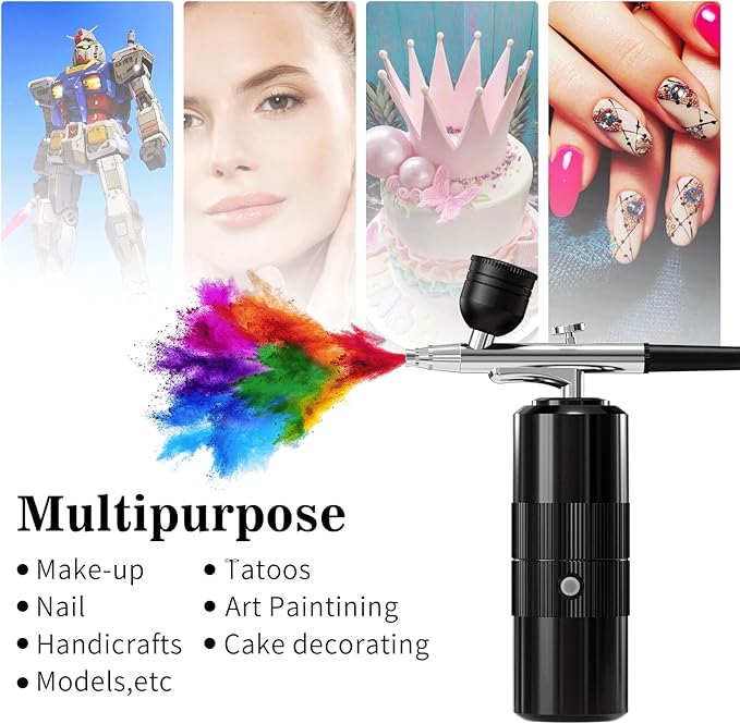 Airbrush Kit with Compressor Portable Airbrush Kit 48PSI High-Pressure Non-Clogging Air Brush Set Cordless Rechargeable with 0.3mm Nozzle and Cleaning Brush for Painting,Nail Art, Makeup (black)