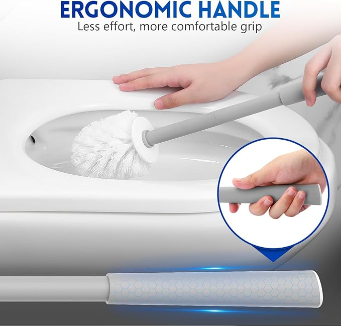 Y-in Hand Toilet Brush, Toilet Bowl Cleaners Brush with Hidden Holder, Long Handle, Durable PP Bristles, Modern RV Bathroom Accessories, Deep Cleaning, Wall mountable. - Grey