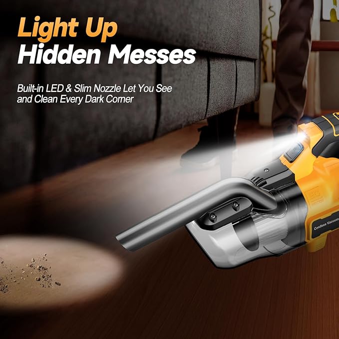 Cordless Handheld Vacuum Cleaner Compatible with DeWalt 20V Battery, 16000Pa Strong Suction, 2 HEPA Filters & 4 Nozzles, Lightweight Portable Vacuum for Car, Home, Garage – Tool Only