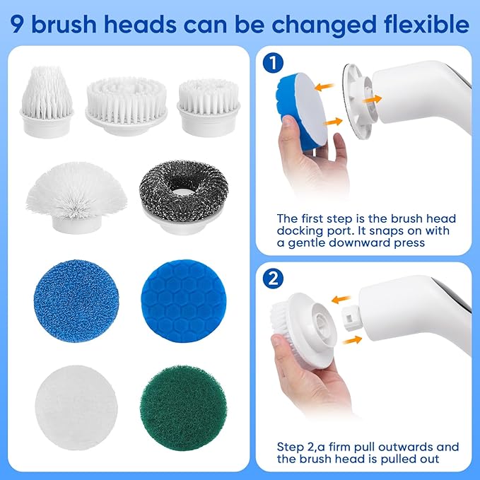 9-in-1 Electric Spin Scrubber Replaceable Brush Heads Set, Universal Electric Scrub Brush Heads for All Brands, Spin Brush Heads for Shower Scrubber, Electric Cleaning Brush for Bathroom Floor Tile