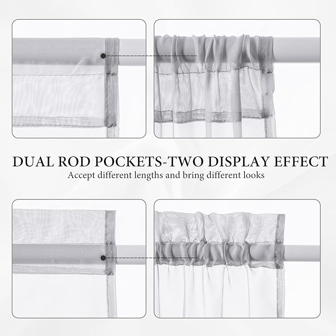 MIULEE Sidelight Semi Sheer Door Curtains for French Door Light Filtering Window Treatment Curtains for Front Door 2 Panels 25 x 40 Inches with Tieback,Light Grey